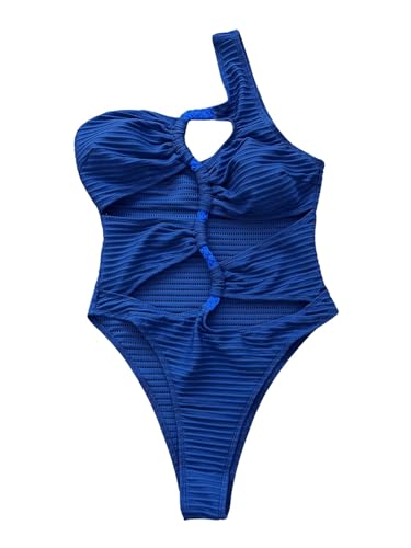 WDIRARA Women's Cut Out One Shoulder Swimsuit Bikini Hollow Out Ruched High Cut One Piece Swimsuit