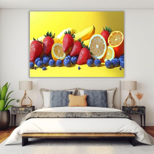 Cuadros modernos de frutas para decorar un salón comedor con un toque abstracto amarillo 4