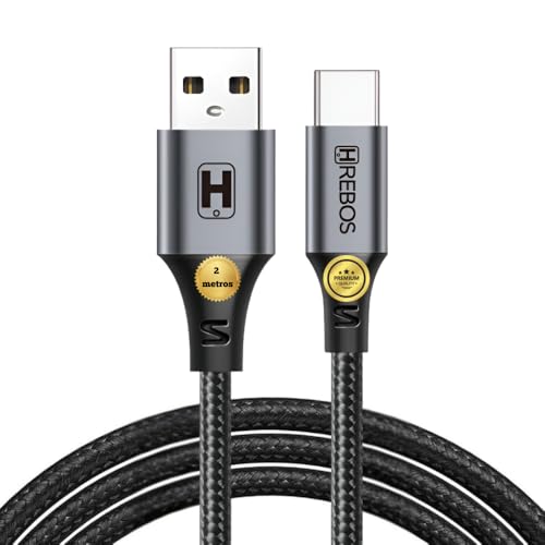 Cabo USB para Tipo-C (USB-C) 60W 3.1A Carregamento Rápido Reforçado 2 Metros Nylon Trançado – Compatível com Celulares Android, Galaxy e iPhone a partir do 15, além de Tablets com Entrada Tipo-C