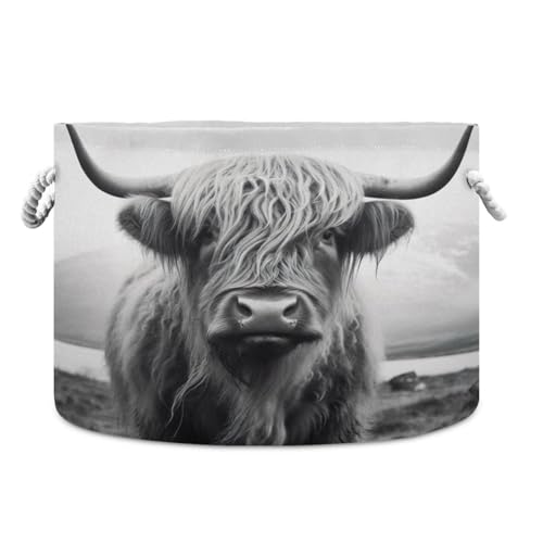 Image of WELLDAY Cotton Rope Basket Highland Cow Baby Laundry Basket for Blankets Toys Storage Basket