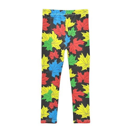 Maple Leaf Yellow Red Green Blue Girls Casual Leggings for Kids Printed Long Pant Bottoms Stretch and Soft2
