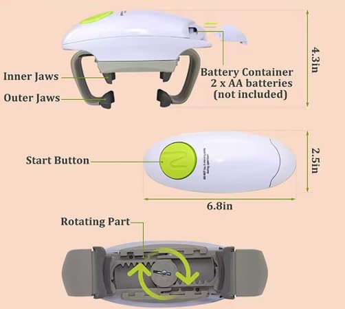 Abridor de tarros eléctrico automático, abridor de latas y botellas, herramienta de cocina con mandíbulas interiores y exteriores