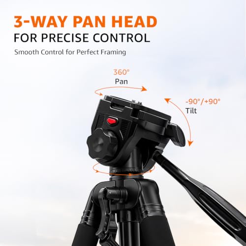 Image of Amazon Basics 200 cm Tripod Cum Monopod, 2-in-1 Aluminium Alloy with 3-Way Head, 66 cm Folded, Carry Bag, Max Load 5kg, for DSLR & DV Cameras, Photography & Videography