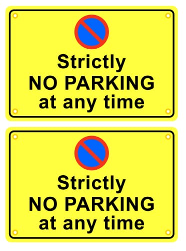 Pack of 2 reflective rigid plastic signs 300mm x 200mm x 3mm with rounded corners and eyelets - Strictly no parking at any time