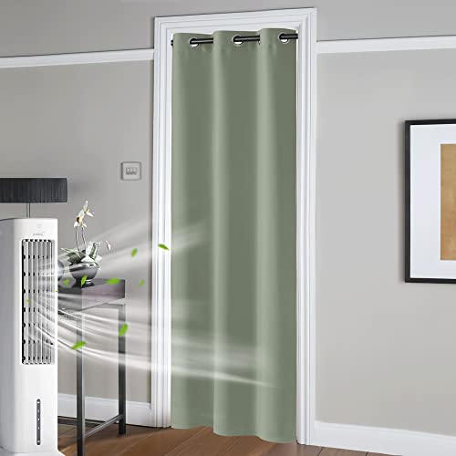 Image of RYB HOME Temporary Doorway Curtains Blackout Privacy Room Divider Curtains Portable Drapes for Closet Wall Panel for Bedroom Living Room Dining Basement Window, W 60 x L 108 inches, Sea Grenn
