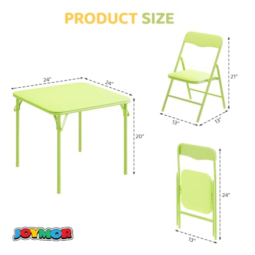 Image of JOYMOR Kids Folding Table and Chairs Set, 3-Piece Metal Frame Activity Set with Easy-Fold Design for Playroom & Classroom, Green
