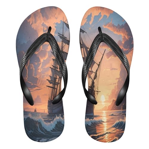 STAYTOP Large Sailboat with Orange Sky Flip Flops Sandals of Men's & Women's,Sandals Beach Slippers Shower Slides