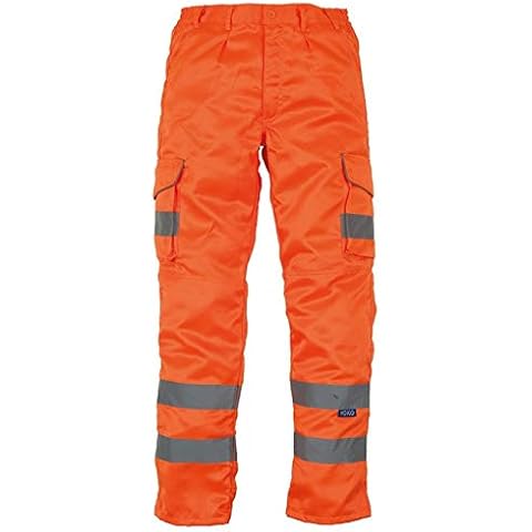 Hi Vis Viz Cargo Work Wear Trousers Combat Railway Highway Polycotton High Visibility Pants Safety Bottoms with Knee Pad Pockets Orange Cover