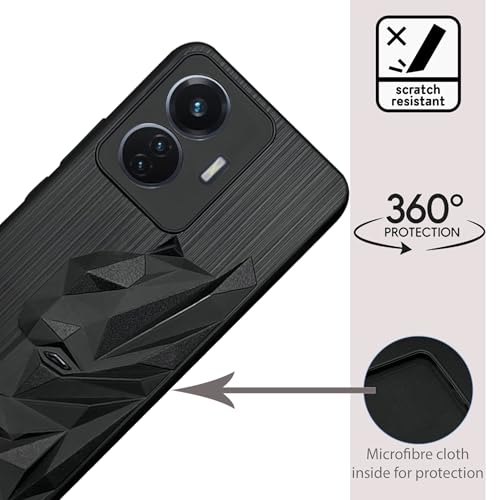Image of NIUKIN Silicone Mobile Back Case for Vivo T1 44W 4G / iQOO Z6 44W 4G | Engraved Design | 360 Degree Protection | Shockproof Scratch Proof Cover | Black