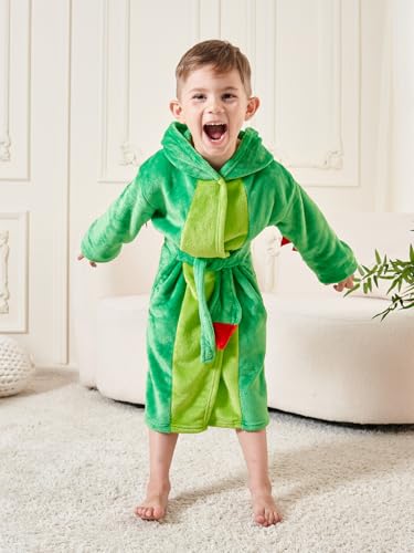 LOLANTA Kids Robe Boys Girls Dinosaur Plush Fleece Hooded Bathrobe with Belt Animal Soft Sleepwear3