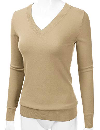 Image of EIMIN Women's Long Sleeve V-Neck Slim Fit Pullover Soft Knit Top Sweater (S-XL)