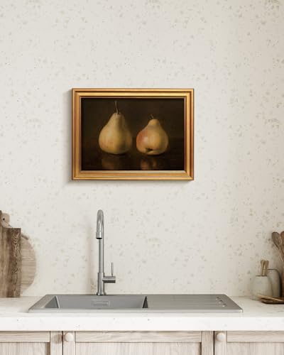 Image of HUARCEY Gold Framed Vintage Wall Art for Living Room, Pear Fruits Painting Prints Shelf Decor for Kitchen, Aesthetic Bedroom Wall Art Decor, Christmas Gift for Friends or Family (Two Pears 12 inchx16 inch)