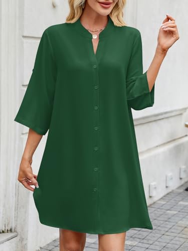 Image of PerZeal Womens Sexy V Neck Button Down Shirt Dresses Summer Short Sleeve Casual Loose Blouses & Button-Down Shifts Cover Ups