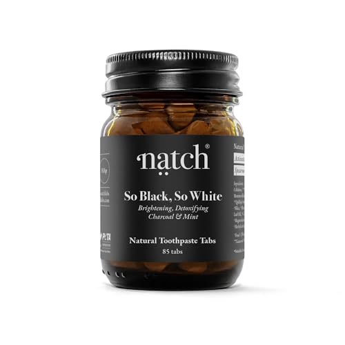 Natch So Black So White Zahnpasta Tabs Aktivkohle Zahnpflege für natürlich weiße Zähne Kokos-Aktivkohle natürliches Schäumen Fluoridfrei Vegan & Plastikfrei 85 Tabs