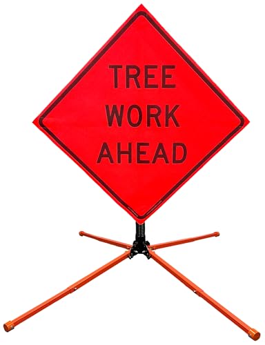 Image of 36 inchx36 inch Tree Work Ahead Mesh Sign & Steel Spring Stand