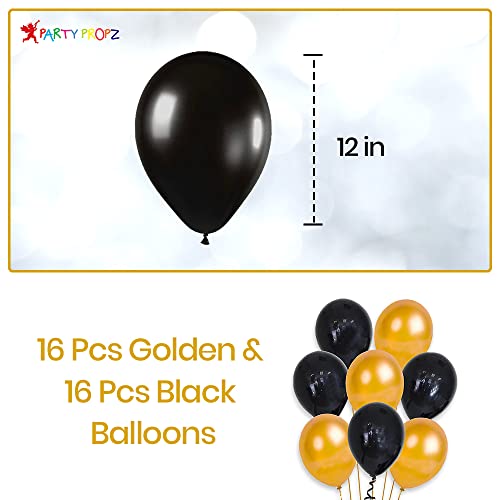 Party Propz Happy Birthday Decoration Kit - 46 Pcs Black and Gold Balloons for Birthday Decoration Kit for Husband, golden Foil Curtain, Black and Gold Banner (Cardstock)