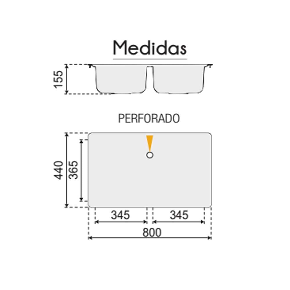Fregadero 2 Seno Acero Inox 80x44 | Negro Antracita | Encastrar - Modelo Dublin- Tratamiento PVD