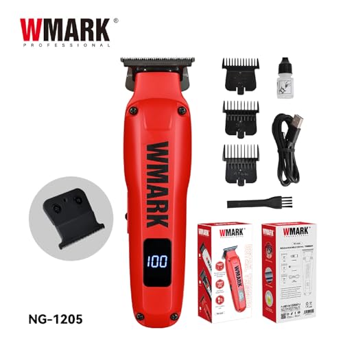 Image of WMARK NG-1205 Rechargeable Detail Trimmer, 9CR18 Stainless Steel Blade, 7000RPM Motor, 1200mAh Battery, USB-C Charging, Professional Cordless Trimmer runtime 180 min Red