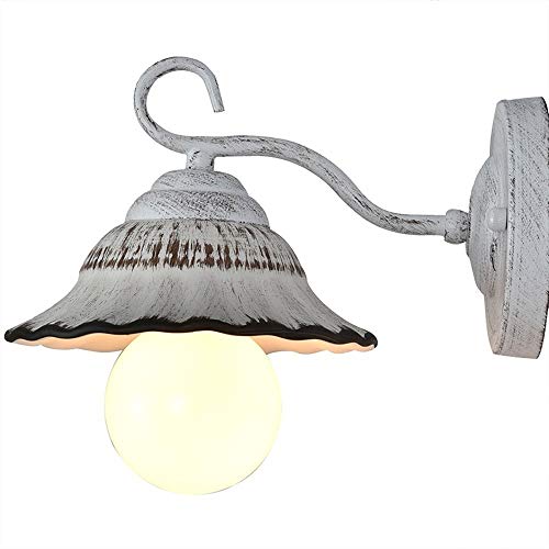 Lámpara de pared, luces de pasillo, luz de pared de un solo cabezal blanca, aplique de pared americano simple de cerámica/hierro forjado, creativo, para balcón, dormitorio, pasillo, linterna