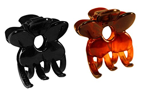Parcelona France Belle Fleur Black and Shell Small 1 1/2" Celluloid Covered Spring Claw Clips Jaw No Slip Grip Hair Claw Clips Clamp Clutcher for Women and Girls, Made in France