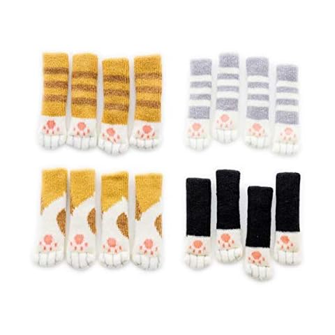 Techson 16 PCS Chair Leg Socks Cap, Knitted Cute Pet Cat Paw Design Furniture Table Floor Protector (4 Different Patterns) Cover