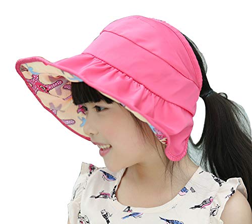 Kids Girls Sun Hat UPF 50+ Summer Beach Visor Hat Wide Brim Adjustable