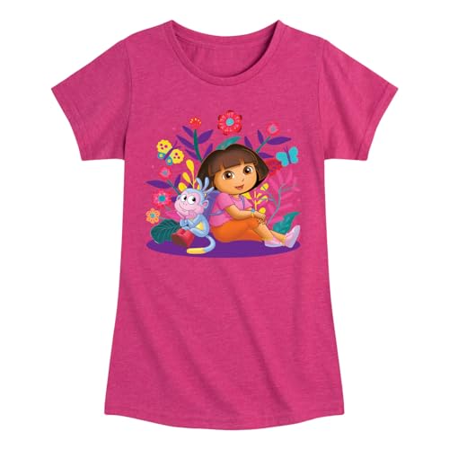 Dora The Explorer - Dora and Boots - Toddler and Youth Girls Fitted Short Sleeve Graphic T-Shirt