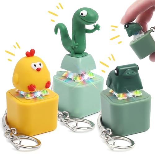3 Pièces Porte-Clés Fidget Toy en Forme d'animaux (Lézard, Poussin Et Grenouille), Clavier Fidget, Porte-Clés Rechargeables avec Lumières Et Sons,...