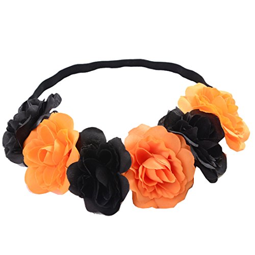 Rose Flower Headband Floral Crown Mexican Hair Wreath (Orange Black)