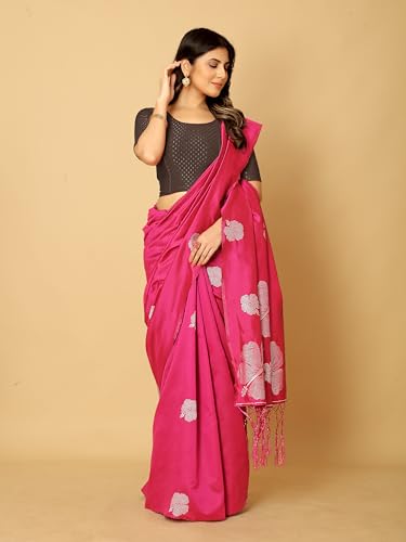 Image of Amazon Brand - Anarva Round Neck Dobby Cotton Lycra Stretchable Elbow Half Sleeve Readymade Saree Blouse for Women Stylish