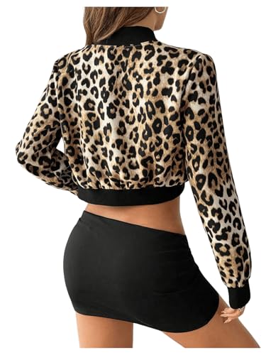 Milumia Women's Leopard Print Zip Up Long Sleeve Cropped Bomber Jacket Outerwear2