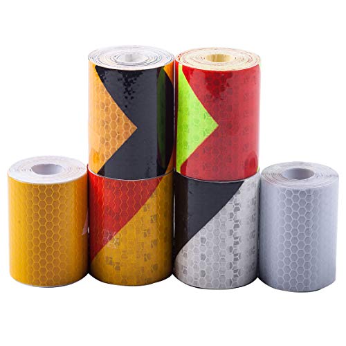 CozofLuv 6 Rolle Reflektorband Klebeband Selbstklebende Sicherheit Warnklebeband Conspicuity Nacht Reflektor Streifen Tape Film Aufkleber für Sicherheit Warnung 5cm x 3m (# 2)