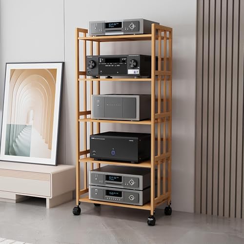 Soporte multimedia AV – Moderno estante de audio de madera para estéreo, reproductor de discos y consola de juegos – Elegante soporte de TV y gabinete multimedia para entretenimiento en casa