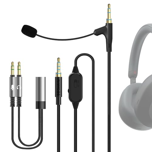 Image of GEEKRIA Boom Mic Headphones Cable Compatible with Sony WH-1000XM6 /1000XM5 /1000XM4, WH-XB920N, ULT WEAR, 3.5mm Jack Replacement Cord with Boom Microphone for Gaming & Meeting (5.6ft)