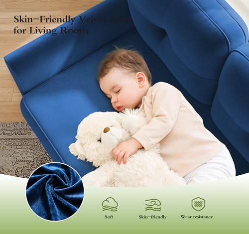 Image of Kidirect Small Sectional Couch, 83 inch U Shaped Couch, Comfy Velvet Couches for Living Room, Tool-Free Setup Modular Sectional Sofa, 850lbs Load Sofas for Living Room with 2 Movable Ottomans, Blue Couch