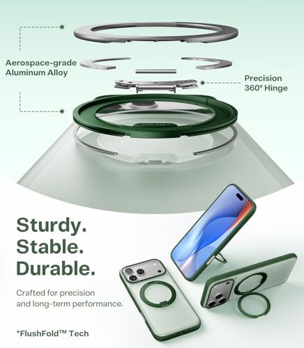 Image of TORRAS 360 Magnetic Stand for iPhone 17 Pro Max Case, [Fit for MagSafe] [4X Military-Grade Protection] Slim Case for iPhone 17 Pro Max, 6.9 inch, Translucent Pine Green, Ostand O3 Fitness Series