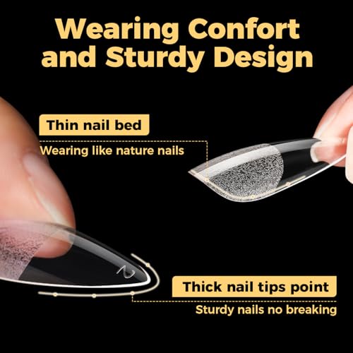Image of UNA GELLA Long Stiletto Gel Nail Tips 600Pcs Pre Etched Long Stiletto Almond Nail Tips Clear Fake Nails Press on Nails No C Curve for DIY Art Salon at Home 12 Sizes