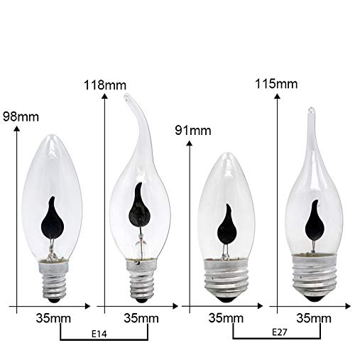 YSJX Lighting, 20 pezzi LED Home Lampadina a candela Vintage Edison E14 / E27 3W AC220V Lampadina a lume di candela Lampadina a fiamma(E14 Long tail)