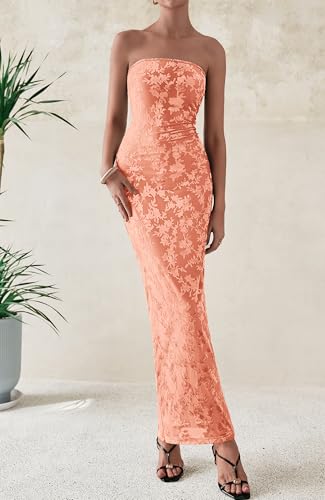 Image of BTFBM Women Spring Dresses 2025 Elegant Wedding Guest Dresses Bodycon Tube Maxi Dress Split Floral Cocktail Dress