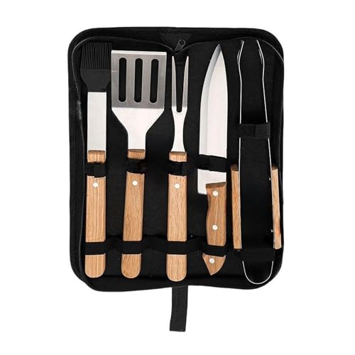 Set de herramientas para parrilla con mango de madera miniatura 1