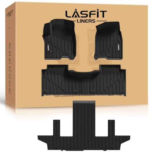 Image of LASFIT Floor Mats for Chevrolet Chevy Suburban /GMC Yukon XL & Yukon XL Denali /Cadillac Escalade ESV 2021-2026 & 7 Seats (Not Fit 8 Seats), All Weather TPE Custom Fit Floor Mats for Cars, 3 Rows