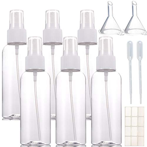 Sprühflaschen Mini Reisegröße Feinnebel Tragbar Nachfüllbar Leerer Behälter Klarer Kunststoffsprüher Satz mit Trichteretikett Tropfer Make-up Kosmetikentferner Reinigung Ätherische Öle Parfüm 2 Unzen Cover