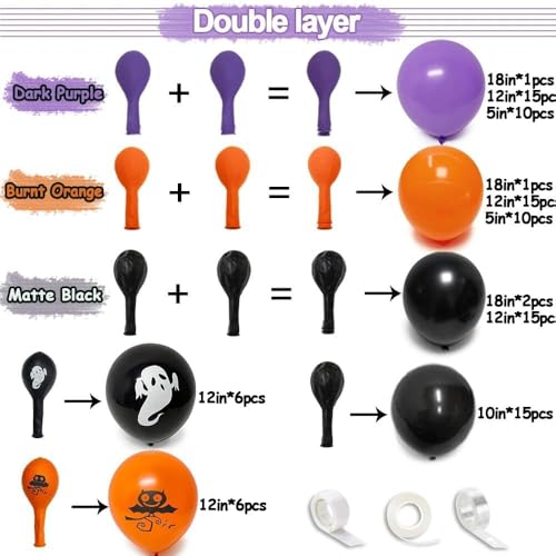 Image of Purple Orange Balloon Arch Kit, Double Stuffed Purple Lavender Orange Black Balloon Garland for Basketball Sport Theme Birthday Race Car Magic Graduation Baby Shower Party Decorations