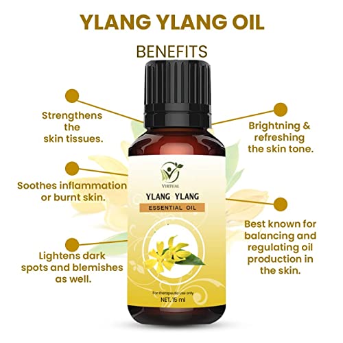 Image of VIRTUAL Ylang Ylang Essential Oil 15ml Pure Natural Therapeutic Grade Aromatherapy Oil for Hair Skin Face Care Diffuser Massage Use