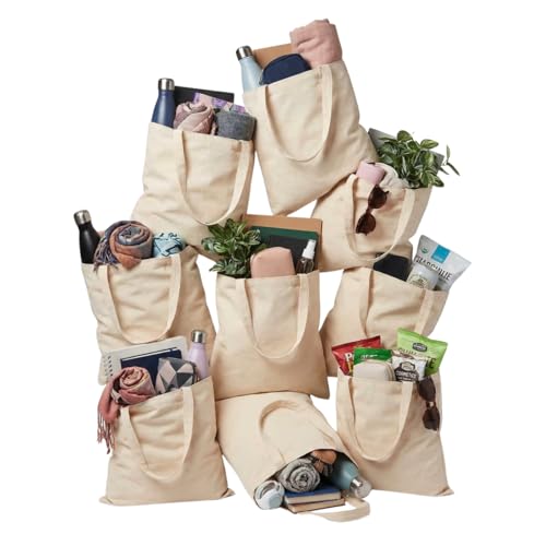 ORATIC Pack Tote Bag 100% Algodón Natural Reutilizables de 140 g/m² – Bolsas de Tela Resistentes para Uso Diario con Asas Largas de 70cm y Tamaño Práctico (Pack 20)