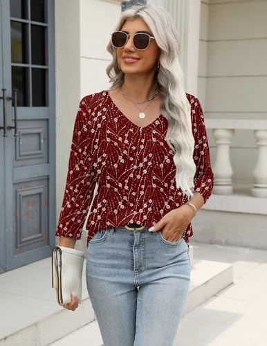 Image of Zeagoo 3 /4 Length Sleeve Womens Tops Casual V Neck Shirts Soft Basic Tees Business Work Blouses