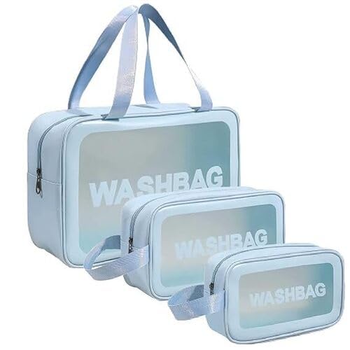 3 Piece Wash Bags Toiletry Bag Set – Waterproof Clear Travel Makeup Organizer Pouch, Portable Cosmetic Case Bag for Toiletries, Skincare and Bathroom Storage for Women and Men (Blue)-image-41