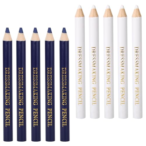 ZzhLEYILE 10 Pcs Fabric Pencils for Sewing Tailors Chalk Pencil Set with Protective Caps 2 Colors Fabric Marking Tools for Quilting Dressmaking Tracing and DIY Crafts Blue and White