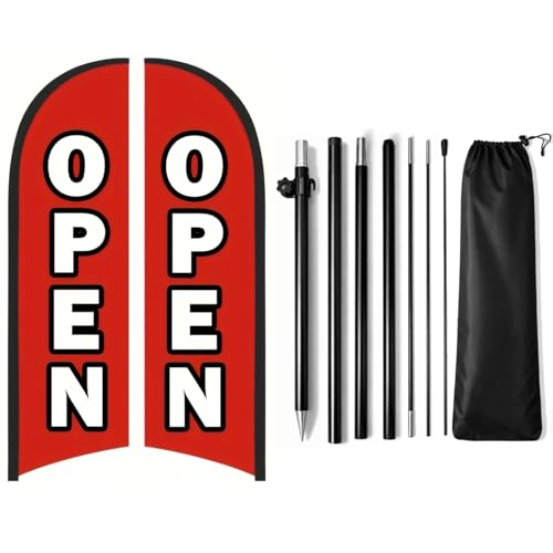 Open Flags for Businesses, 9.18FT Double-Sided Outdoor Advertising Swooper Banner with Pole Kit & Ground Stake – Tear-Resistant Polyester Feather Flag for Shops & Events