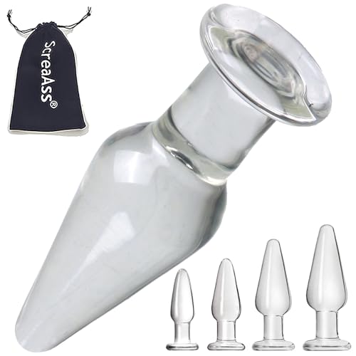 ScreaAss 4 Größen Große Glas Analplug 24/30/35/40Mm Glattes Kristall Analstöpsel Klein Klassischer Anal Kugeln Butt Plug Glas Dildo Vagina Plug Anus Dilatator Sex Spielzeug Für Frauen Männer,Clear,S